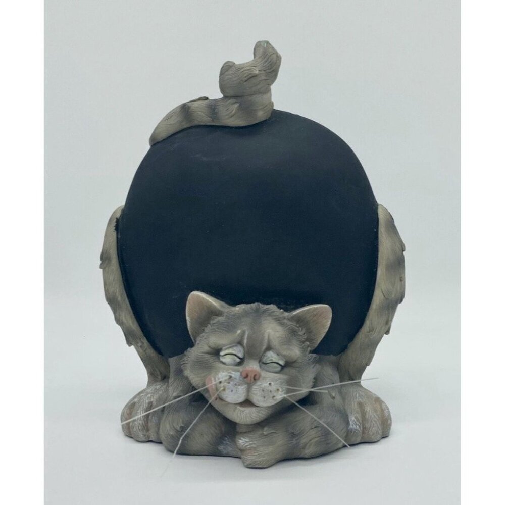Gray Tabby Cat Chalk Board Blackboard Freestanding 10” Figurine